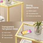 Glass Side Table, Tempered Glass End Table, 2-Tier Nightstands with Open Shelves, Small Coffee Table with Modern Style, Accent Table Small Table Sofa Table for Living Room, Bedroom,Gold