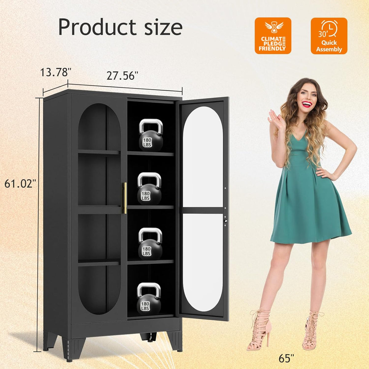 GAIOUS 61" Tall Metal Curio Cabinet, Display Cabinet with Glass Door, 4 Tier Liquor Cabinet with 3 Adjustable Shelves, Locking Glass Display Case for Collectibles, Showcase Storage Cabinets, Black
