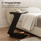 POVISON Modern C-Shaped Side Table Set with Wheels, 15" End Table for Small Spaces, Couch Tables that Slide Under, C Shaped Side Tables Living Room and Bedroom for Sofa, Bed,Chair,Black