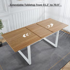 Extendable Dining Table for 4-8 Person, Extendable from 55" to 71", Modern Rectangle Dining Table with MDF Tabletop and Metal Frame, Expanding Kitchen Table for Home, Office (Natural Wood+White)