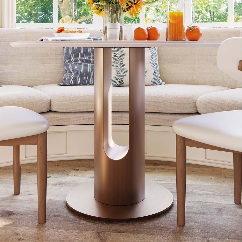 POVISON Round Dining Table, 35" Modern Sintered Stone Kitchen Table for 2 with Stable Carbon Steel Base, Pandora Small Circle Dining Room Tables for Kitchen, Living Room, Bistro(Table Only)