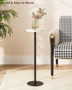 Drink Table, Small Pedestal Side Table, Round Cocktail Table, Circle Accent End Table with Metal Base, for Small Spaces (1, White Marble)