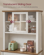 VASAGLE LIRY Collection - 71-Inch Tall Kitchen Pantry Cabinet with Lights and Charging Station, Coffee Bar Cabinet with Doors and Drawer, Farmhouse Style, Adjustable Shelves, Rustic White UBBK363W12