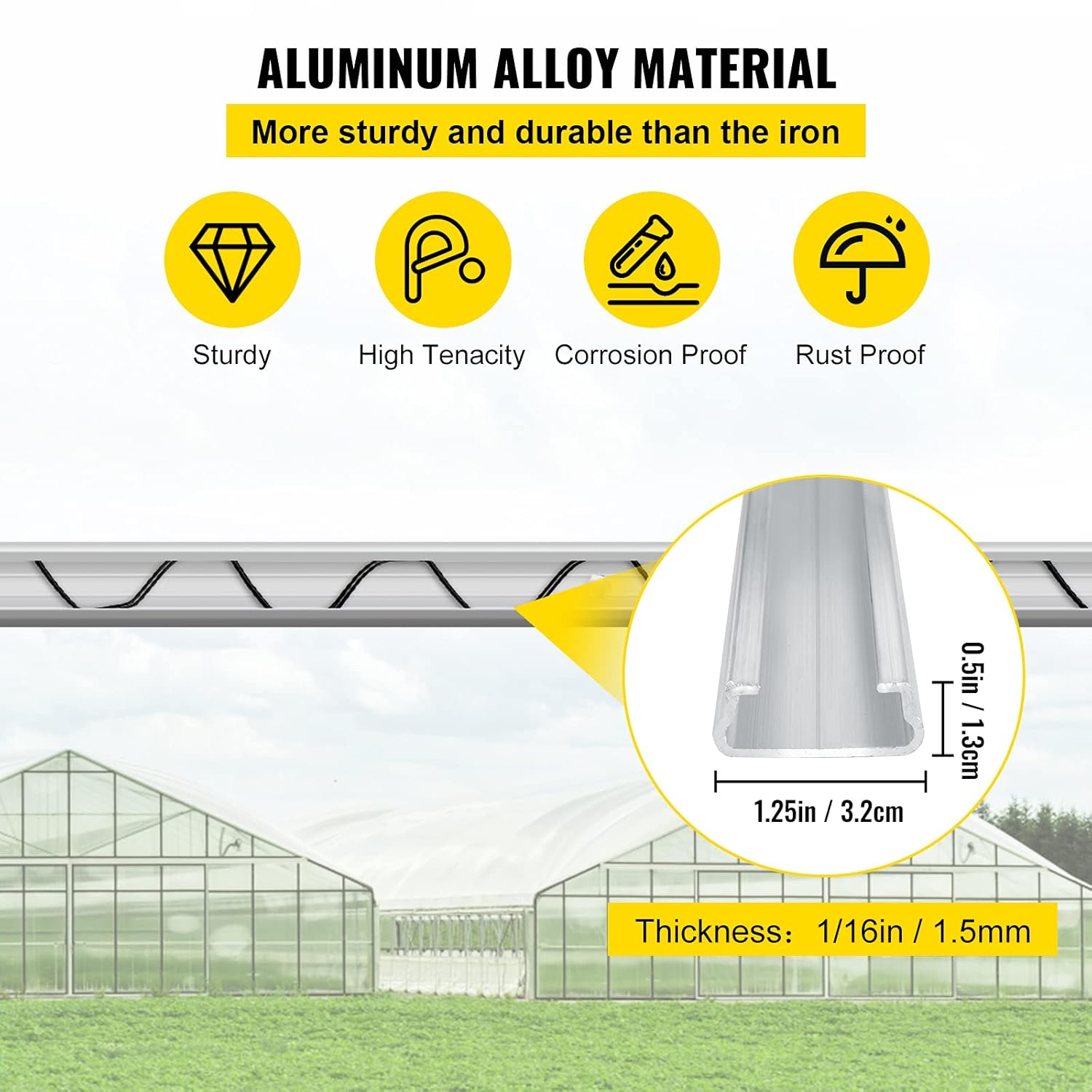 VEVOR Greenhouse Spring Wire and Lock Channel 40 Packs, 6.56 ft PE Coated Aluminum Alloy Bundle Kit, Silver Plastic Poly Film or Shade Cloth Attachment w/Screws
