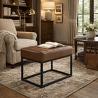 HomePop 22" Theodore Channel Tufted Ottoman - Brown Faux Leather