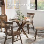 COSTWAY 36" Round Dining Table, Solid Wood Kitchen Table with Intersecting Pedestal Base and Adjustable Foot Pads for Home, Office, Small Space, Cafe, Bar