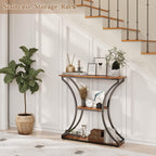 HavenlyYouth Narrow Console Table for Entryway, Industrial 3-Tier Sofa Table Behind Couch, 29.5" Height TV Stand with Storage Shelves for Living Room, Hallway, Entrance, Foyer, Rustic Brown