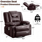 MAHOMICO Swivel Rocker Recliner Chair with Vibration Massage and Heat for Living Room,with Rocking Function and Side Pocket, PU Leather USB Charge Port,2 Cup Holders