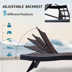Set of Foldable Long Reclining Patio Seating Chairs, 2 Folding Chairs Patio Chaise Lounge, Outdoor Wicker Lounge Chaise, Rattan Chaise Lounge Lawn Sunbathing Recliner Beach Pool Backrest Recliners