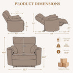 450lbs Oversized Power Recliner Chair for Big and Tall Adults, 52" Extra Wide Electric Recliner with USB & Type-C Ports, Chenille Fabric Single Sofa Chair for Living Room & Bedroom (Brown)