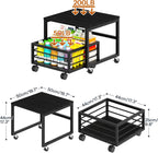 HOOBRO End Table, Mini Fridge Stand with Storage, Mini Fridge Table with Wheels and Adjustable Feet, Sturdy Metal Frame, for Living Room, Bedroom, Office, Black BB155TL01