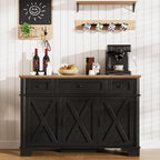 BestHaped Farmhouse Buffet Cabinet with Storage, Black Sideboard Buffet Cabinet with Adjustable Shelves & 3 Drawers, Buffet Table Coffee Bar Wine Bar Storage for Kitchen & Living Room, 47 Inch