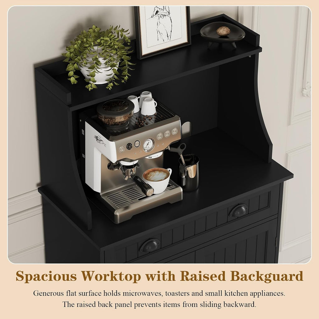 ARTPOWER 54" Kitchen Microwave Cabinet/Stand with Storage and Drawers, Pantry Storage Cabinet with Hutch & Adjustable Shelves for Kitchen, Dining Room, Living Room, Hallway in Black