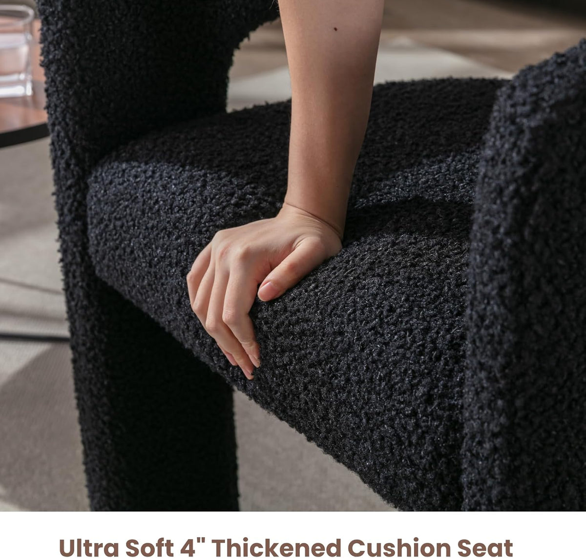 HNY Modern Barrel Kitchen & Dining Room Chairs Set of 6, Sherpa Upholstered Accent Chairs with Arm, 18.5'' Wide Side Armchairs Vanity Chairs for Living Room Bedroom Makeup Small Spaces, Black