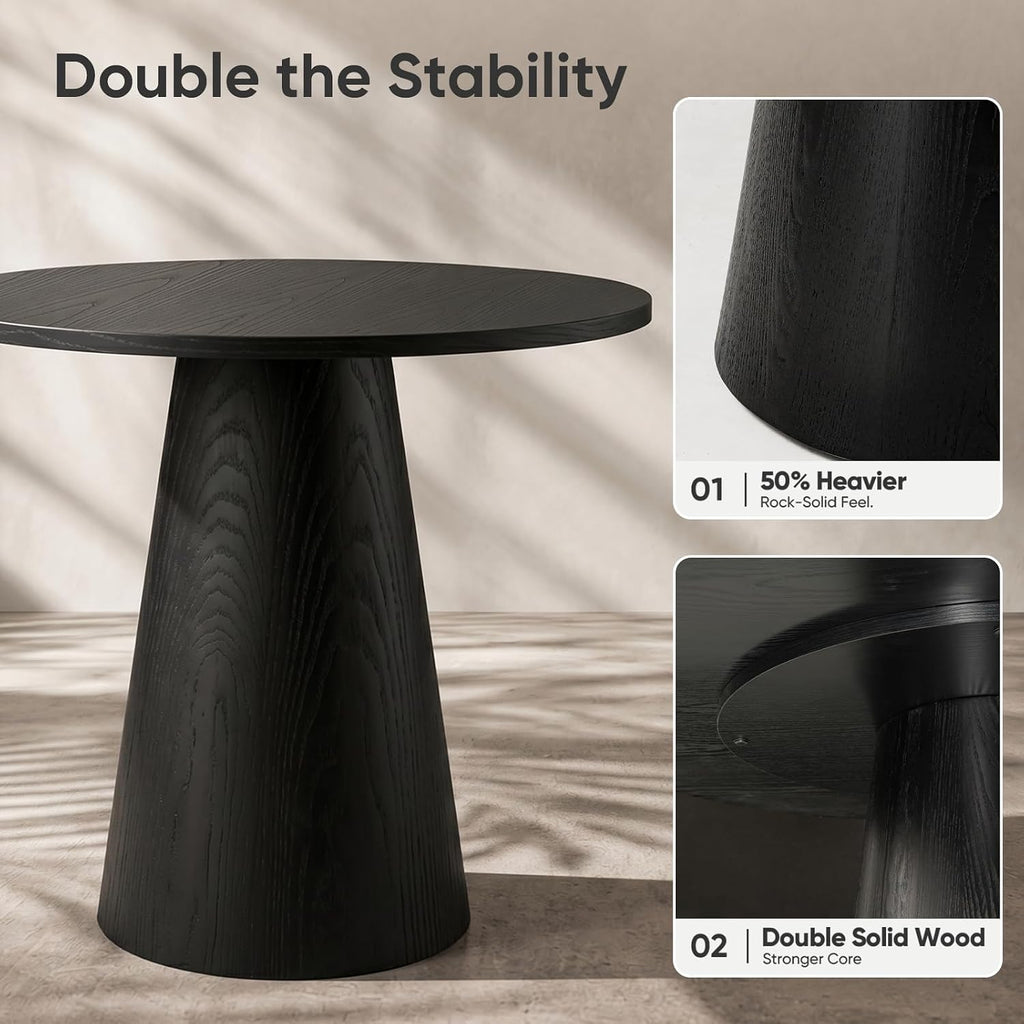 Round Dining Table Wood for 2-4, Modern Farmhouse Kitchen Table | 35'' Small Circle Dining Tables with Pedastal for Kitchen Living Room (Black)