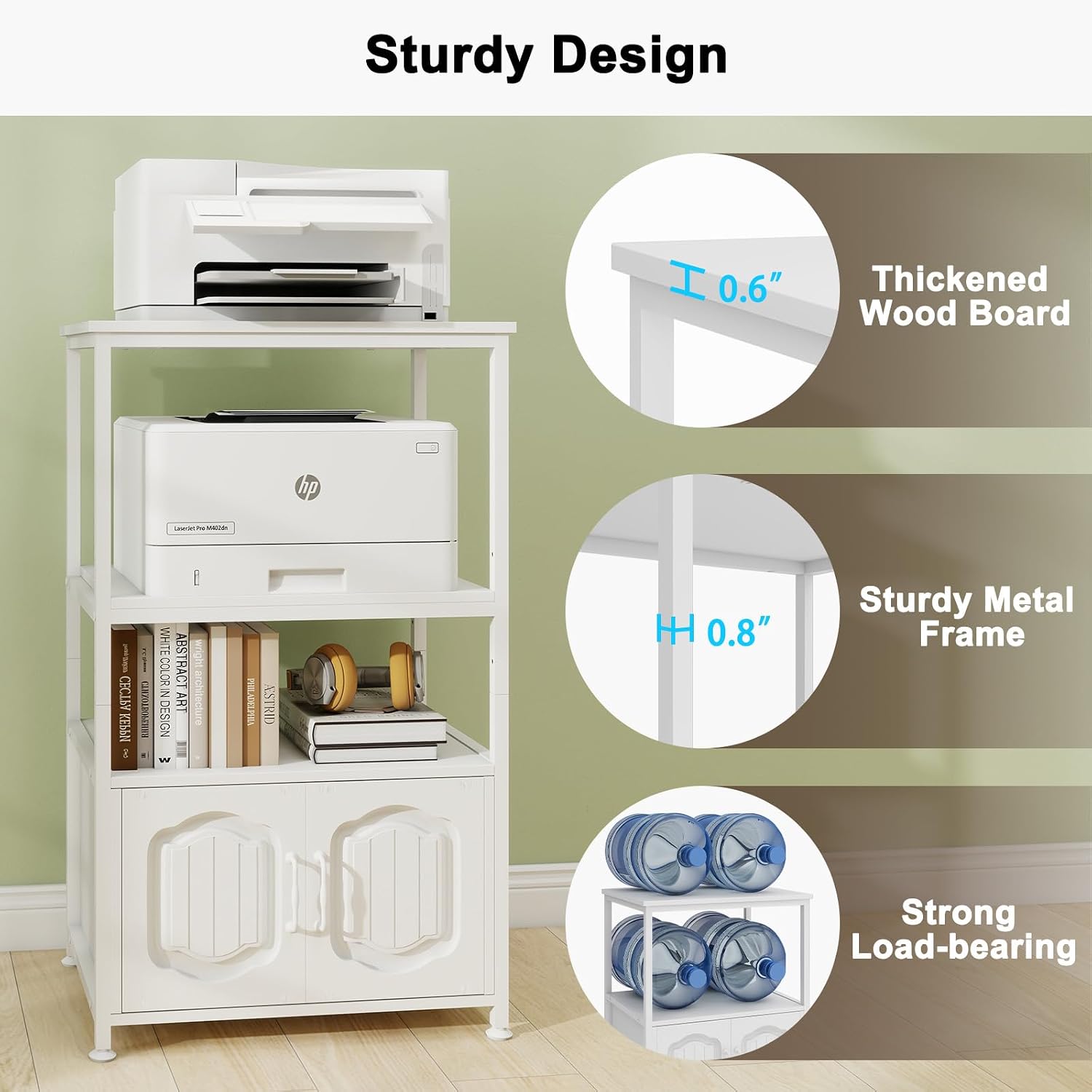 Natwind 4 Tier Printer Stand, File Cabinet w/Adjustable Open Shelves,White | Filling Cabinet with Book Shelf, Office Vertical Open Cabinet, Decorative Wood Printer Shelf with Storage for Home Office