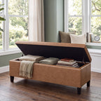 Faux Leather Storage Bench Ottoman, 50 Inch Upholstered Storage Bench with Large Compartment, Durable Accent Seating Bench for Entryway, Bedroom, Living Room Furniture