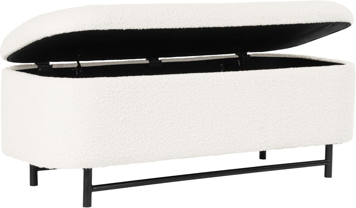 HomePop Ellipse Modern Storage Bench with Metal Legs |Homepop Home Décor|Bench with Storage for Living Room & Bedroom - Cream Boucle