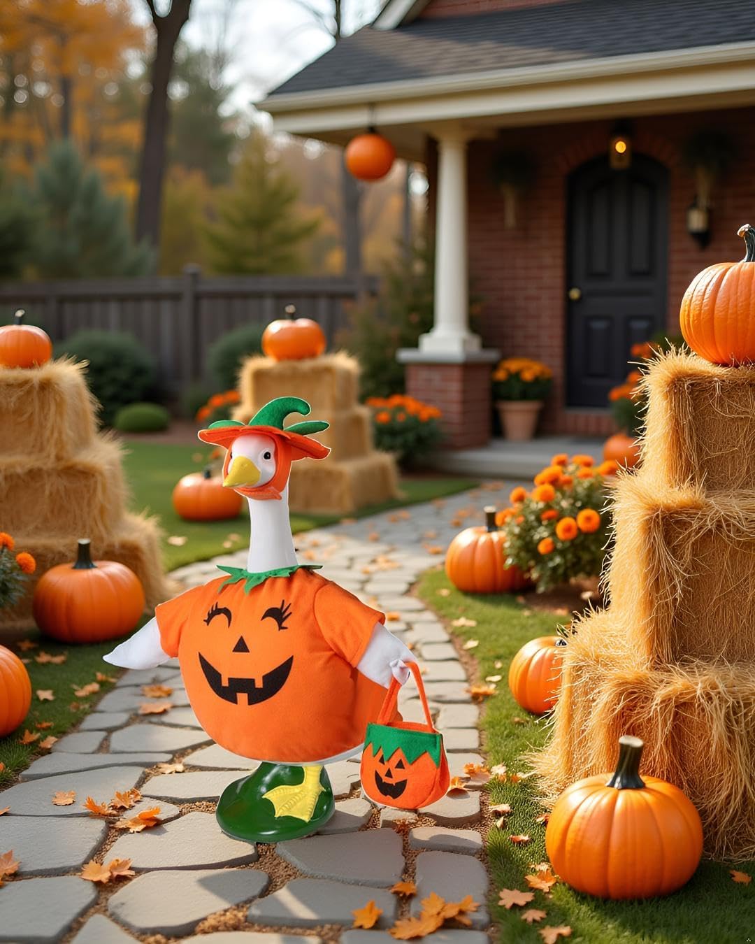 Pumpkin Goose Outfit, 23-inch Halloween Porch Goose Outfit. Cute Goose Clothes for Outdoor Garden Yard Decor