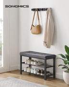 SONGMICS Shoe Bench, Storage Bench, Entryway Bench with Cushion, Shoe Shelf with Seat, Space-Saving, Modern Style, for Living Room, Bedroom, Hallway, Dark Gray and Ink Black ULBS57GYZ