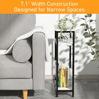 THUMEYE 7.1" Narrow Side Table for Small Spaces, 3 Tier Small End Table with Magazine Holder, Slim/Skinny Nightstand/Bedside Table for Living Room, Bedroom, 15.4" L x 24.2" H, Faux White Marble