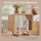 IFGET 23.6" Modern End Table, 2 Tier Side Table with Charging Station, Simple Bedside Table with Open Storage Shelf, Outlet, Wooden Nightstand for Bedroom, Living Room, Easy Assembly, Natural Oak