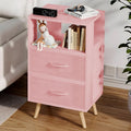 Aenuert Night Stand, Pink Nightstand with 2 Fabric Drawers, Wooden Side Table with Open Storage, 3-Tier Modern End Table, Bedside Table for Small Space, Living Room, Bedroom