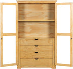 KUIKUI Kitchen Pantry Storage Cabinet, Pantry Cabinets for Kitchen Storage with Glass Doors and 4 Drawers, Natural, 44.7”L x 20”W x 75”H