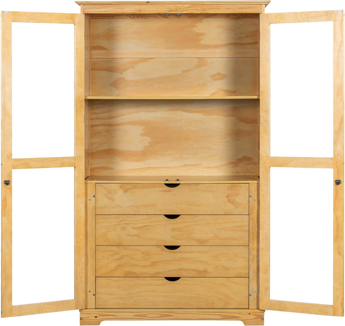 KUIKUI Kitchen Pantry Storage Cabinet, Pantry Cabinets for Kitchen Storage with Glass Doors and 4 Drawers, Natural, 44.7”L x 20”W x 75”H