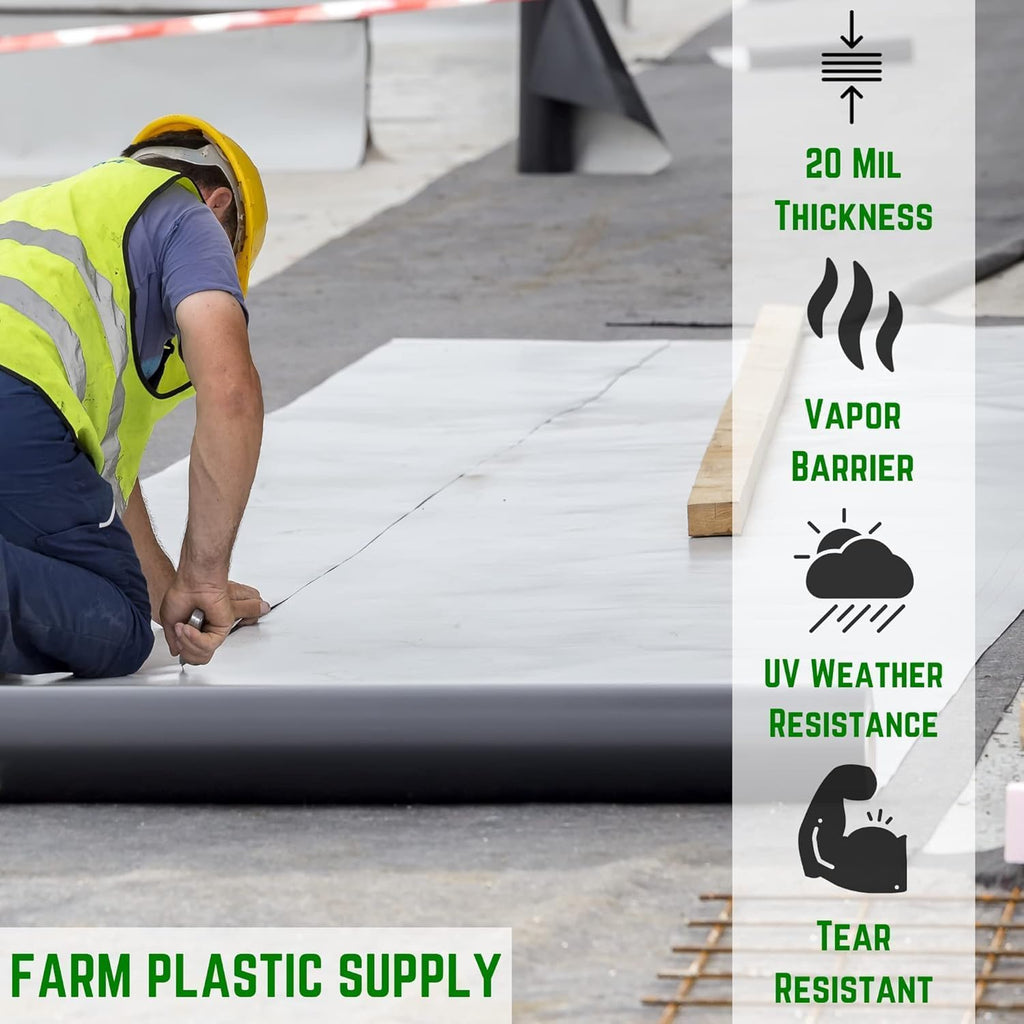 Farm Plastic Supply Crawl Space Vapor Barrier, 20 mil - Thick Plastic Sheeting, Drop Cloth Moisture Barrier for Crawl Space Encapsulation, Heavy Duty Polyethylene, Black & White Panda Film (6' x 25')