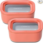 Caraway 2pc Glass Food Storage Set - 2.6 Cup Food Containers (2) - Non-Toxic Ceramic-Coated Glass - Air Release Technology - Compact & Stackable Design - Perracotta