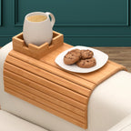 FUN FOREST Bamboo Cup Couch Holder - Non-Slip Furniture Protector, Sofa Armrest Table for Mugs & Tumblers – Weighted 16” Large Natural Bamboo Holder for Recliners and Loveseats