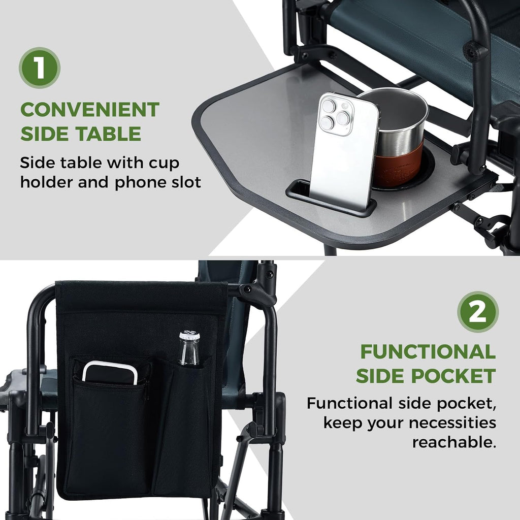EVER ADVANCED Portable 30.7" Seat Height Tall Folding Camping Chair Directors Chair High Foldable Bar Stool with Side Table for Makeup Artist, Sports Event, Craft Show, Supports 350LBS