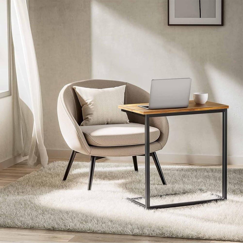Side Table for Couch, C Shape End Table with Metal Frame, Adjustable Feet Height and Spacious Tabletop Surface Design, Save Valuable Space and Built to Last for Small Space, Bedroom