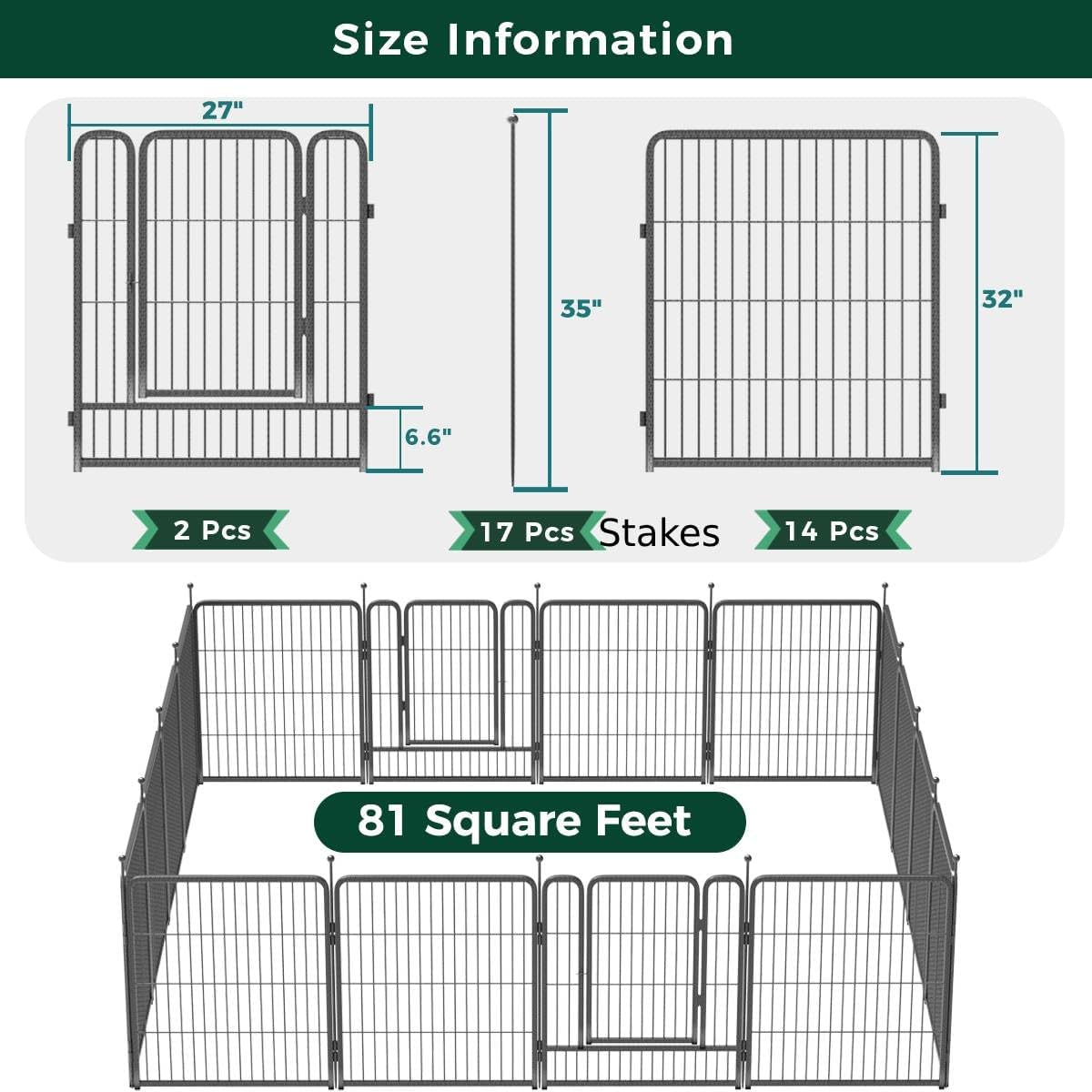FXW Garden Fence Outdoor for The Yard – 32in(H) x 36.4ft(L) Heavy Duty Metal Animal Barrier for Dog and Rabbit, Decorative Dog Fence, 16 Panels, Silver