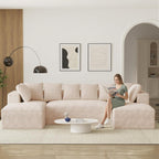 ONEMMLION 131" Oversized Cloud Couch Sofa with Chaise, Beige | Corduroy, U-Shaped Modular Sectional Couch for Living Room, Memory Foam, 19" Comfort-Height Seating, Deep Seat, Wide Armrest