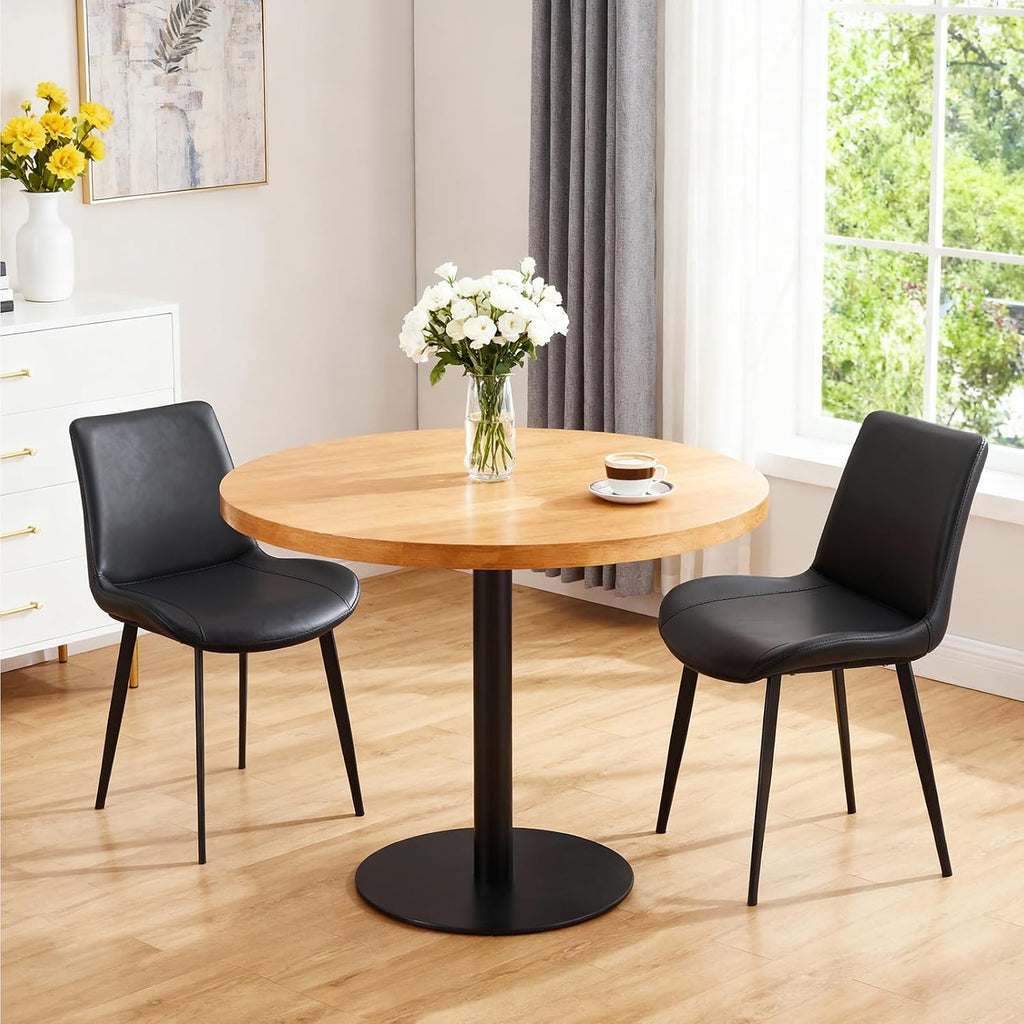 Black Dining Chairs Set of 4, PU Leather Dining Room Chairs, Upholstered Kitchen Chairs with Ergonomic Backrest & Sturdy Metal Legs, Perfect for Dining Room, Living Room, Black