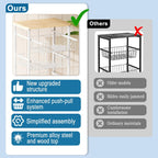 OKZEST 5-Tier Kitchen Storage Cart with 4 Upgraded Drawer Basket & Wood Top | Mobile fruit basket stand with 4 PE liners, Rolling kitchen pantry organizers, Holds potato, onion, drink, can, snack, veggie