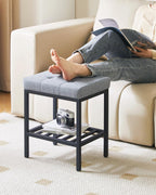 IBUYKE Rectangular Makeup Stool with Adjustable Feet and Storage Space, Footrest Chair, Linen Seat Vanity Stool, Multi-Use as Small Side Table or Ottoman, for Bedroom, Blue Gray WBD017L