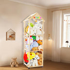 Stuffed Animal Storage, Stuff Animal Holder Organizer Display Shelf | Wooden Zoo Stuffed Animals Storage with Length Adjustable,360° Swivel Wheels Stuffed Animal Storage for Living Room Bedroom