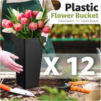 Flower Display Stand 3 Layers with Buckets, 12 PCS Buckets Plant Stand with Wheels, Movable Metal Plant Stand for Terrace Garden, Living Room, Florist Shop