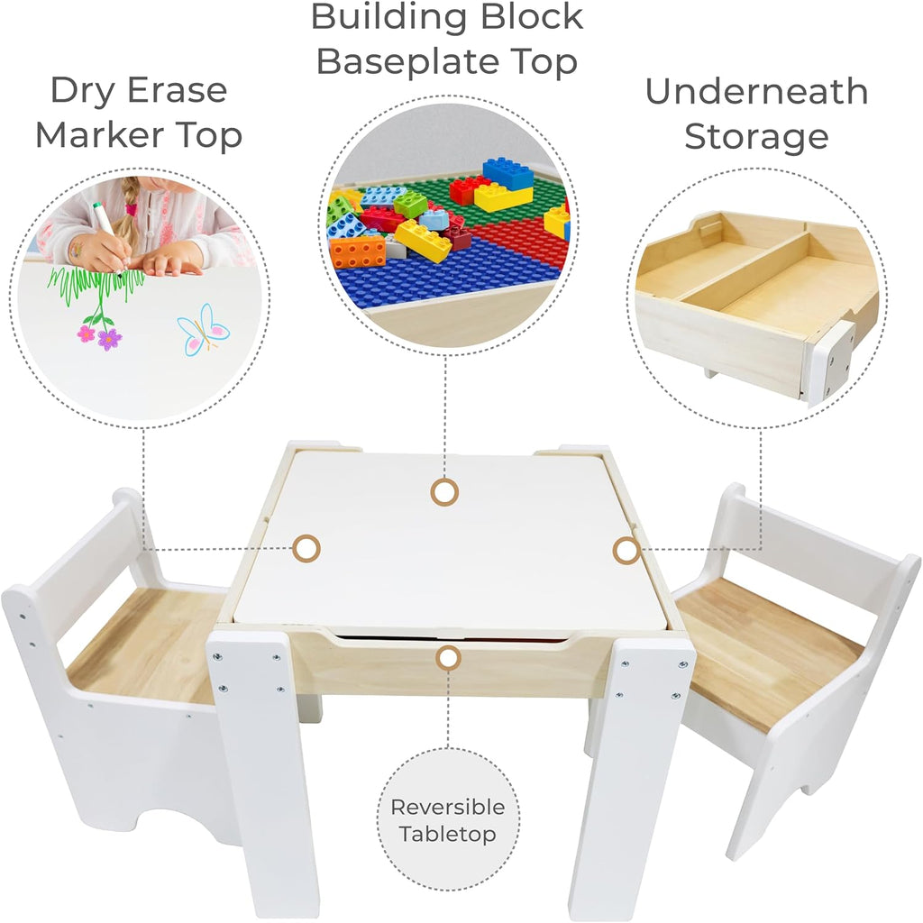Teamson Kids - Wooden Multiactivity Table with Removable Tabletop for Storage | Reversible Tabletop, Storage Space