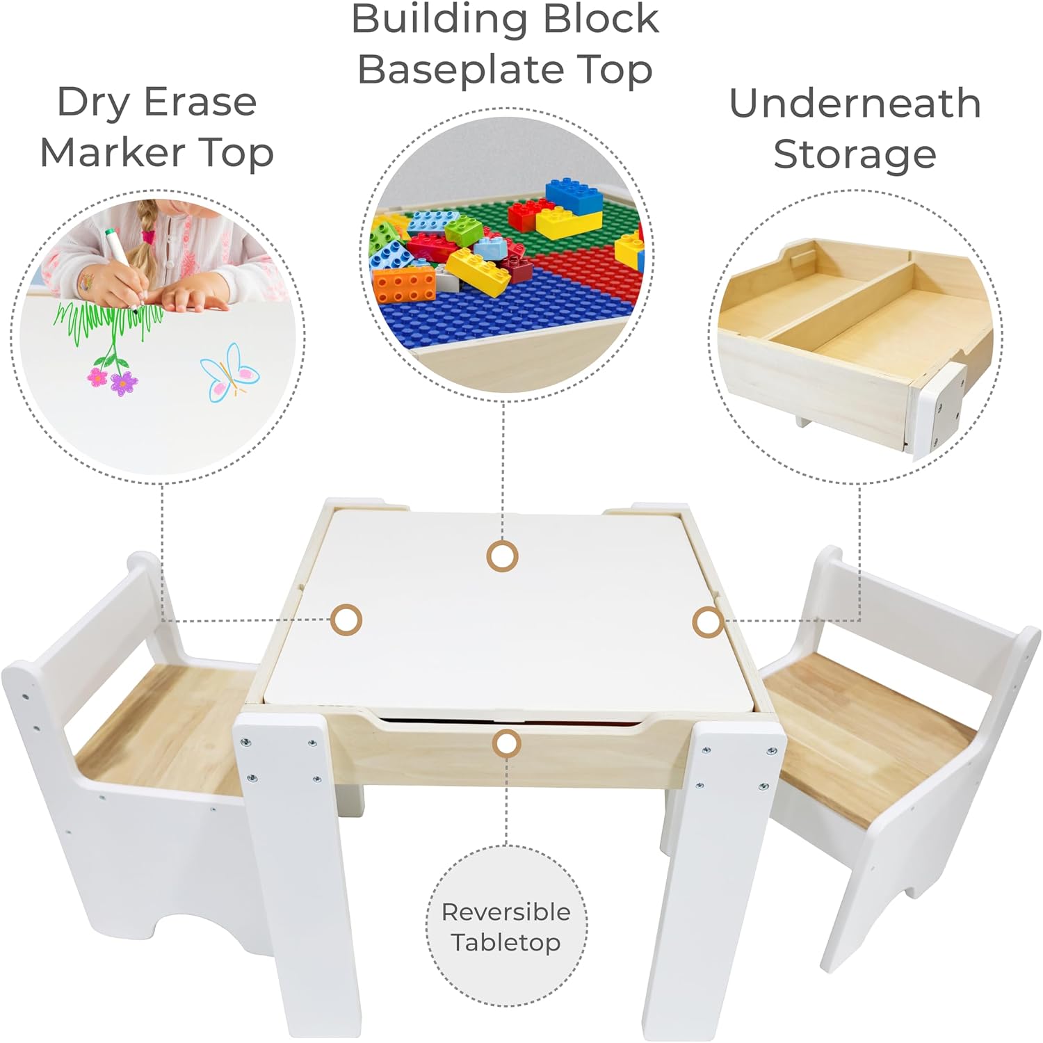 Teamson Kids - Wooden Multiactivity Table with Removable Tabletop for Storage | Reversible Tabletop, Storage Space