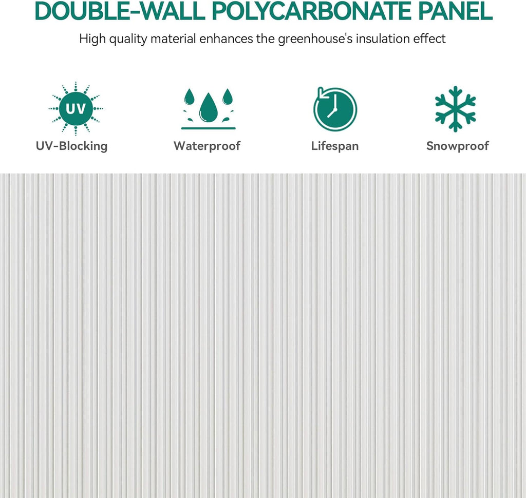YITAHOME 16x6FT Polycarbonate Greenhouse for Outdoors, Large Heavy Duty Aluminum Greenhouses with Sliding Doors and Vent Window, Walk-in Greenhouse for Garden Backyard, Simple Setup, Silver