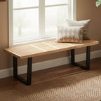 55" Natural Wood Entryway Bench, Industrial End of Bed Bench for Bedroom, Nelson Wooden Dining Bench with Black Metal Frame, Long Bench Ottoman Bench for Living Room Foyer Indoor Hallway