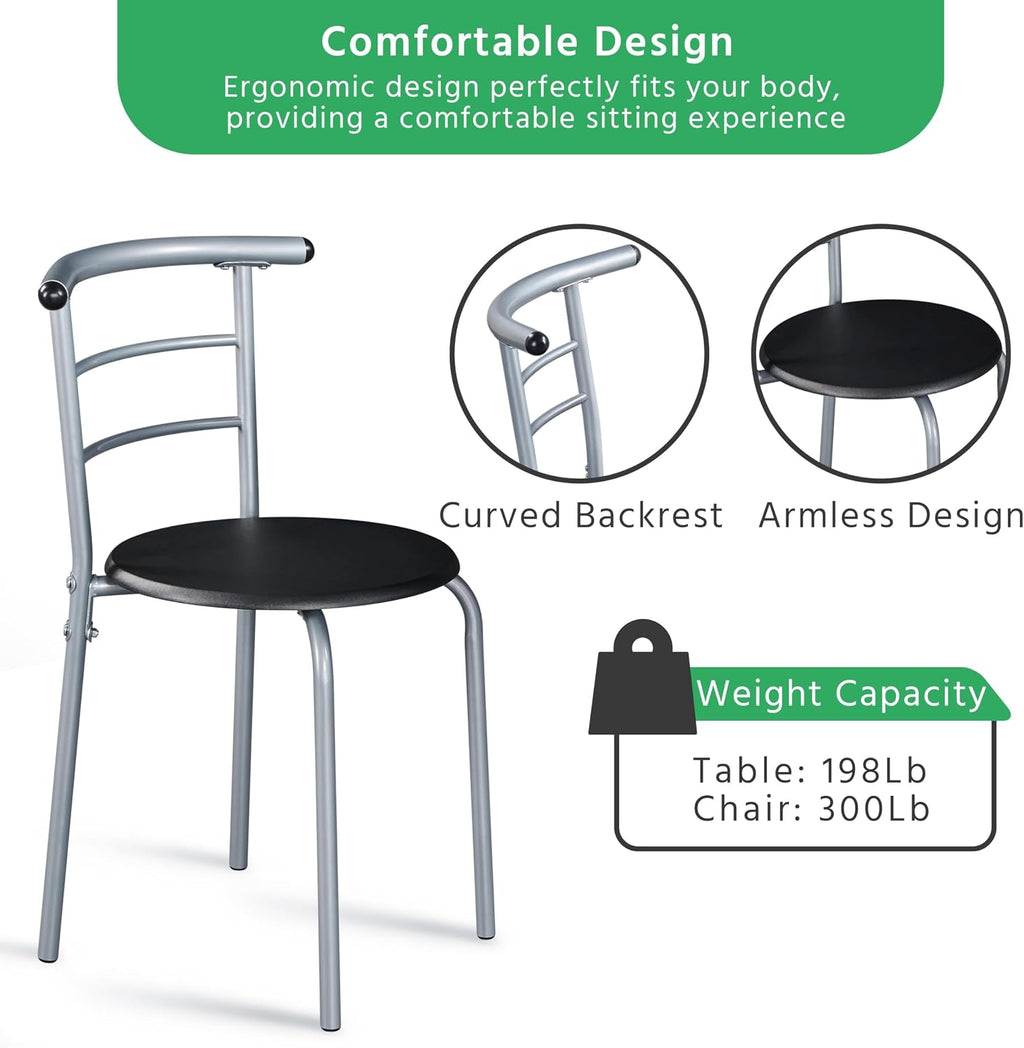 Yaheetech 3-Piece Dining Room Table Set, Kitchen Table & Chair Sets for 2, Compact Table Set w/Steel Legs, Built-in Wine Rack for Breakfast Nook, Small Space, Apartment, Black, 31.5x21x29" (LxWxH)