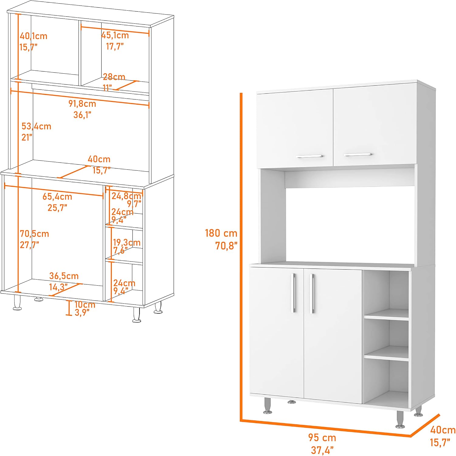 FM FURNITURE Colorado Pantry Cabinet with Three Small Open Shelves and One Cabinet, Color White. for Kitchen Room