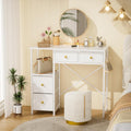3IngSeagulls White Vanity Desk Without Mirror, Small Makeup Desk with 4 Fabric Drawers, 33.5 Inches Dressing Table with Storage, Vanity Table for Bedroom with Hook, White