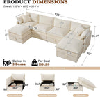 Ihanherry 135” Modular Sectional Sofa with Storage, U Shaped Cloud Couch with Movable Ottomans & 4 Pillows, Chenille Deep Seat Sectional Couches for Living Room, Apartment (Beige)