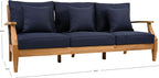 SAFAVIEH Couture Outdoor - Martinique 3-Seat Sofa - Natural & Navy - Teak Wood - Slatted Coastal Design - Ideal for Patio, Deck, Porch, Backyard, 18.3" Seat Height (CPT1013J)